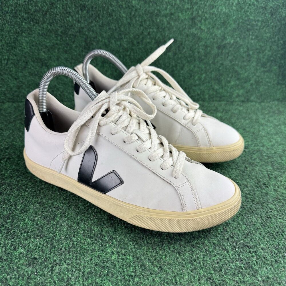 Veja Esplar Womens Shoes Sz 7 White Black Athletic Leather Low-Top Sneakers